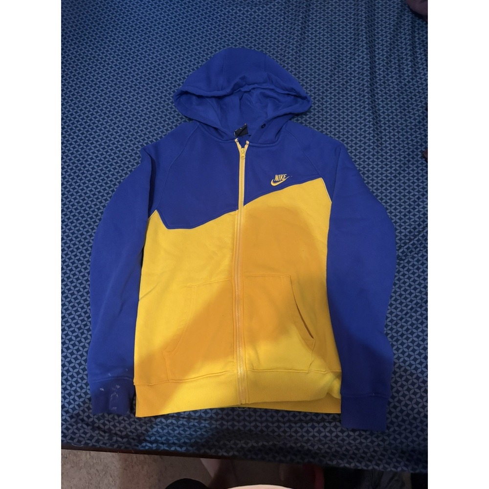Nike Blue and Yellow Pullover Hoodie Men's Medium  Swoosh Tag Y2K Retro